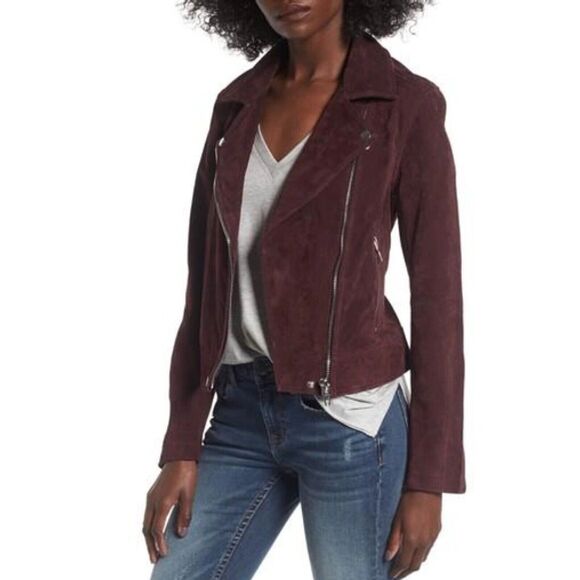 BLANK NYC Burgundy Suede Leather Moto Jacket Offset Zipper  SZ M 90s Grunge Y2K - Picture 1 of 12